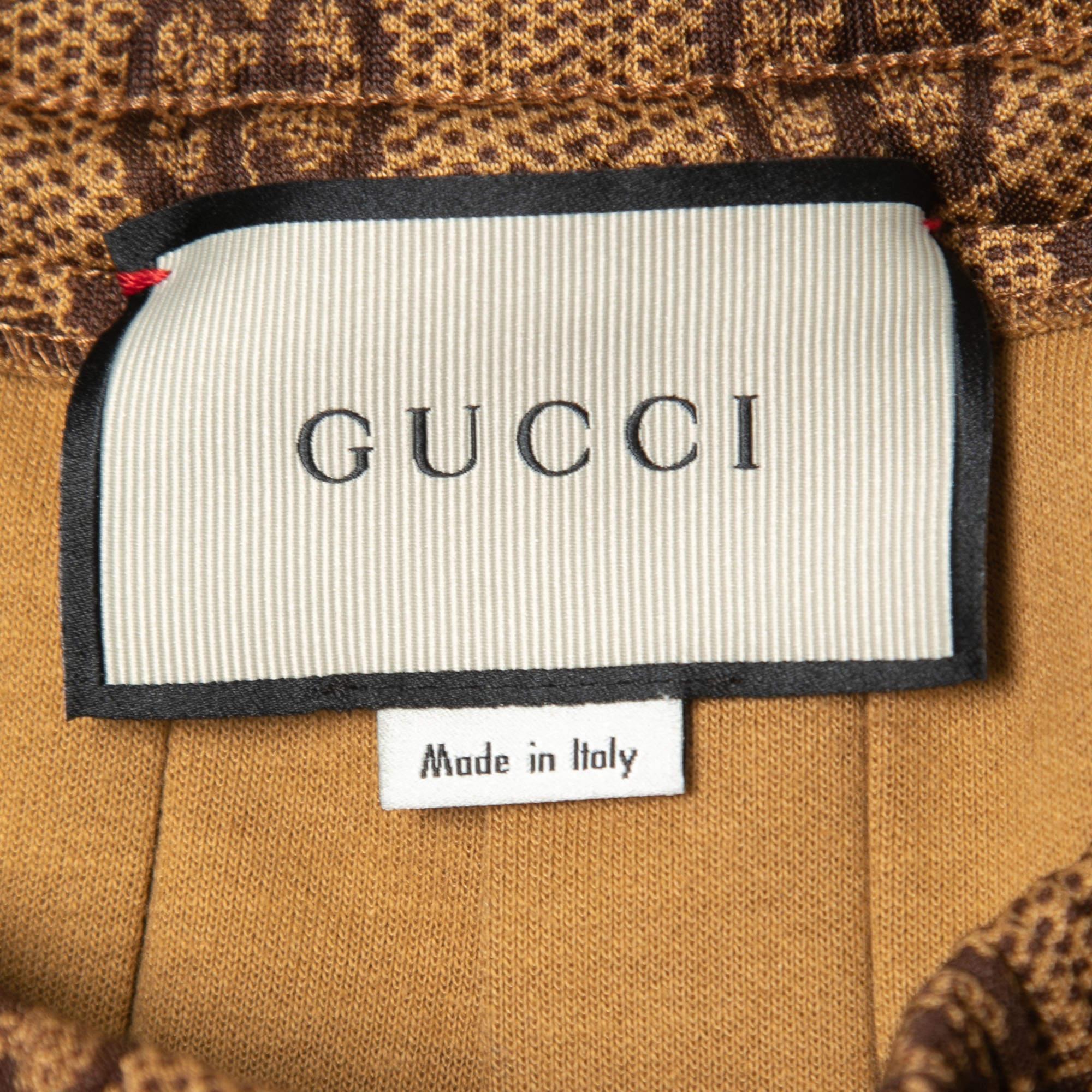 Women's or Men's Gucci Brown GG Patterned Jersey Drawstring Pleated Midi Skirt