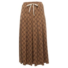 Gucci Brown GG Patterned Jersey Drawstring Pleated Midi Skirt