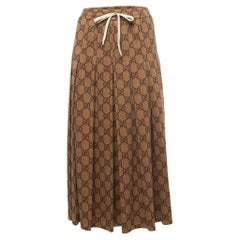 Gucci Brown GG Patterned Jersey Drawstring Pleated Midi Skirt 