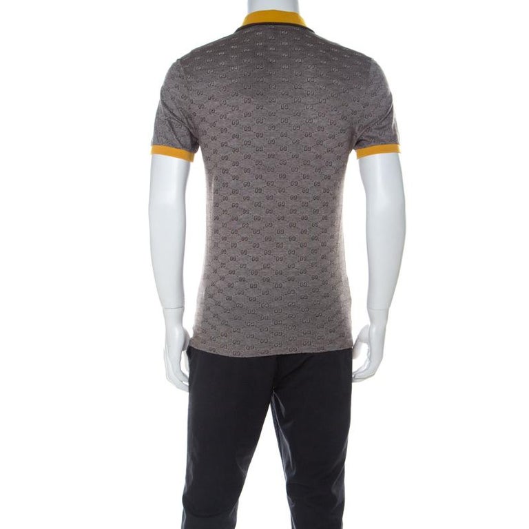 Gucci Brown GG Print Cotton Contrast Collar Skinny Fit Polo Shirt L For  Sale at 1stDibs