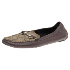 Gucci Brown GG Supreme Canvas and Leather Horsebit Slip On Loafers Taglia 39,5