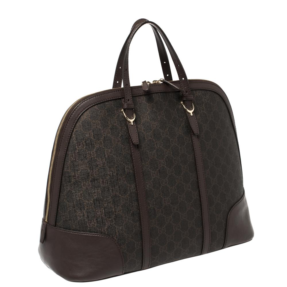Black Gucci Brown GG Supreme Canvas and Leather Medium Nice Dome Satchel
