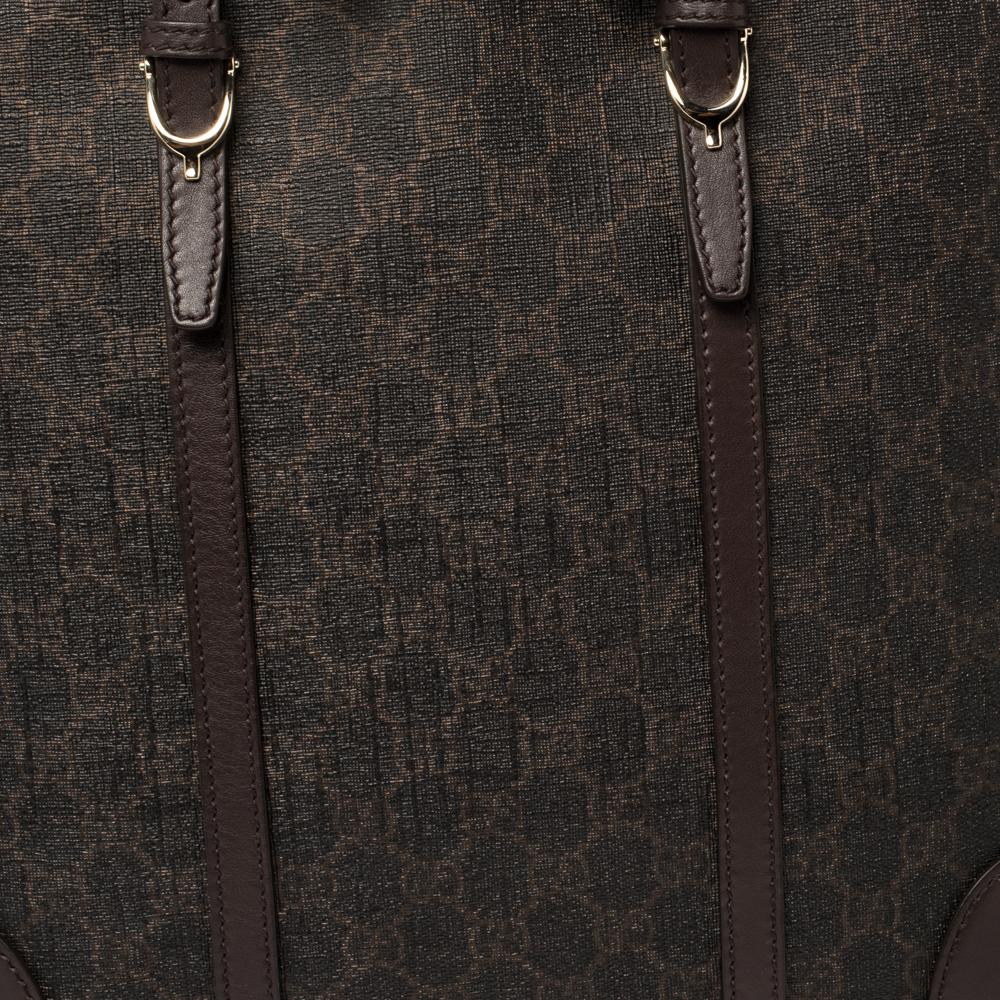 Gucci Brown GG Supreme Canvas and Leather Medium Nice Dome Satchel In Good Condition In Dubai, Al Qouz 2