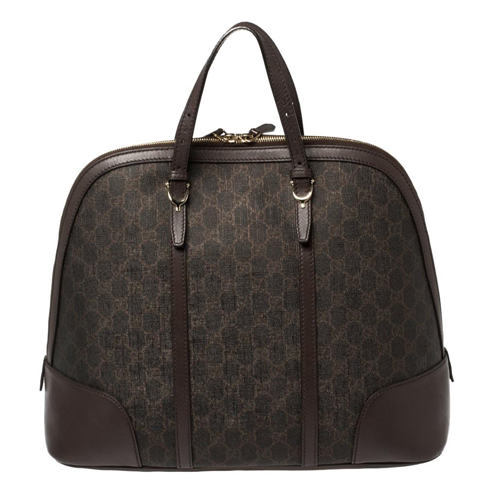 Gucci Brown GG Supreme Canvas and Leather Medium Nice Dome Satchel