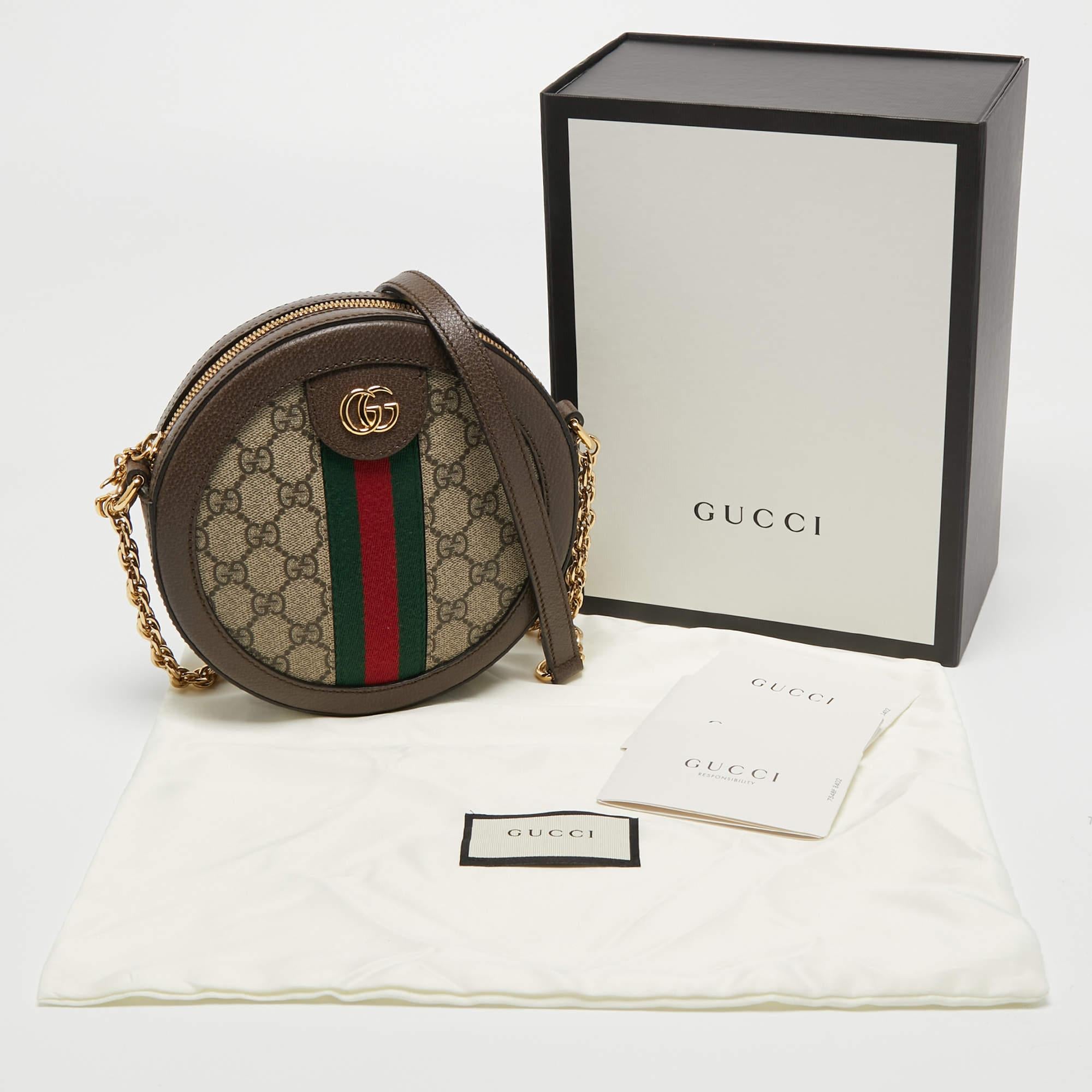 Gucci Brown GG Supreme Canvas and Leather Mini Ophidia Round Bag 6