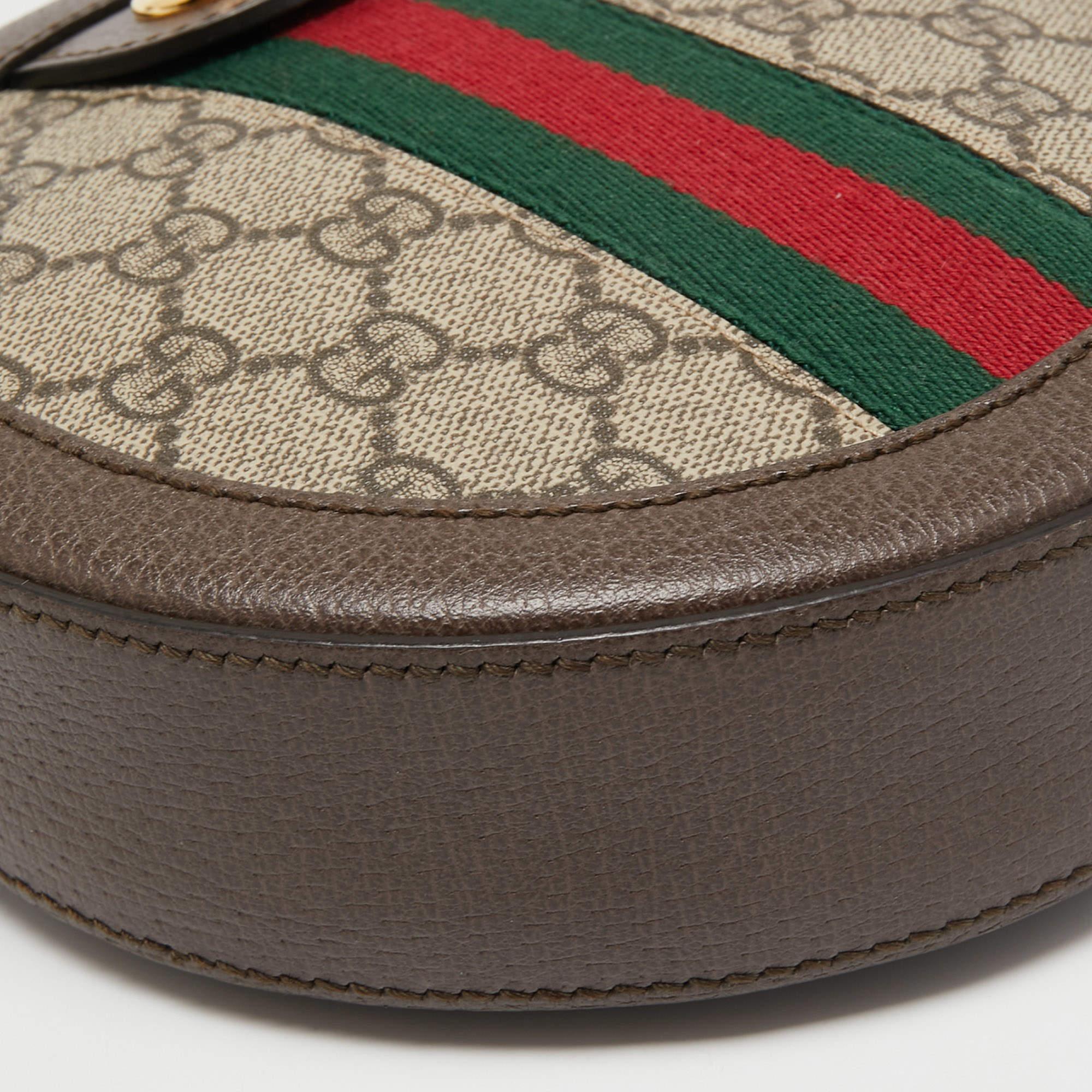 Gucci Brown GG Supreme Canvas and Leather Mini Ophidia Round Bag 7
