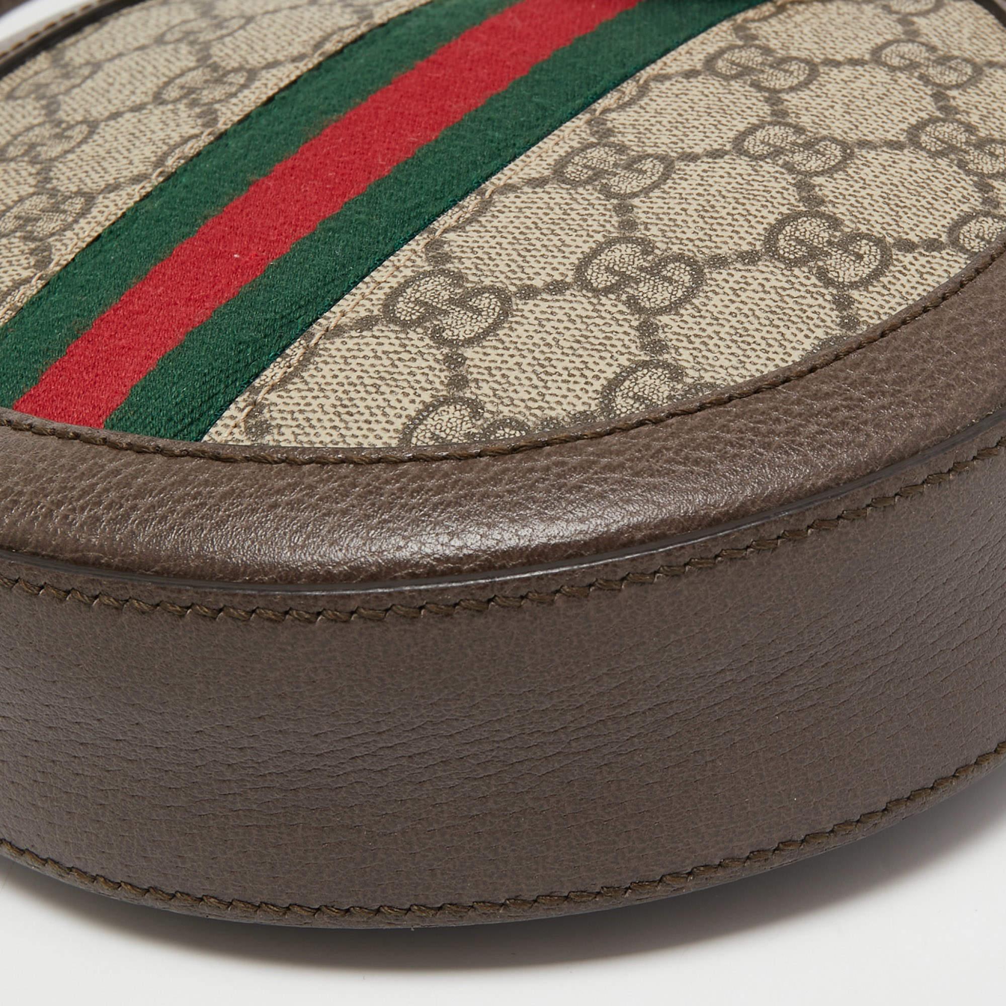 Gucci Brown GG Supreme Canvas and Leather Mini Ophidia Round Bag 8