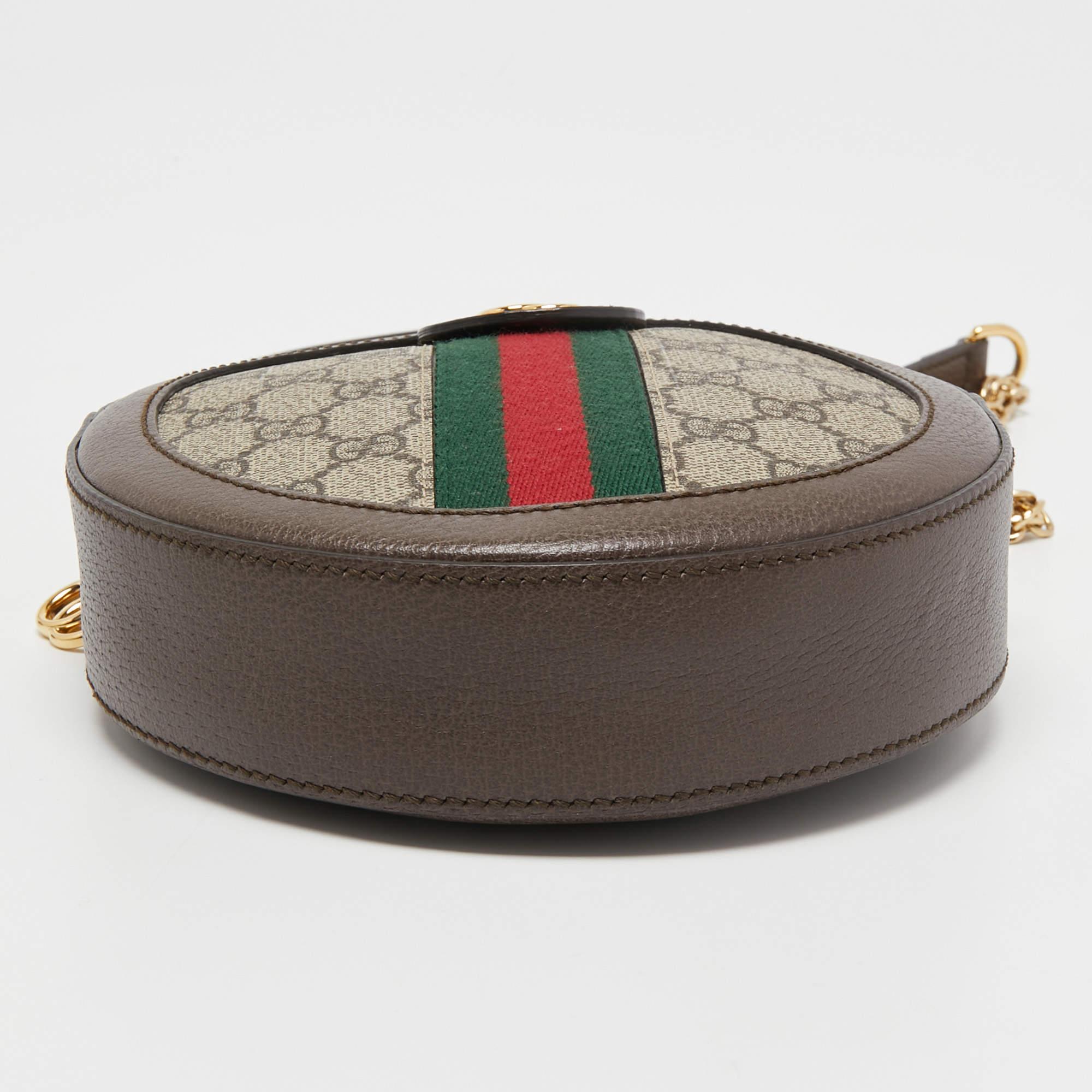 Gucci Brown GG Supreme Canvas and Leather Mini Ophidia Round Bag 1