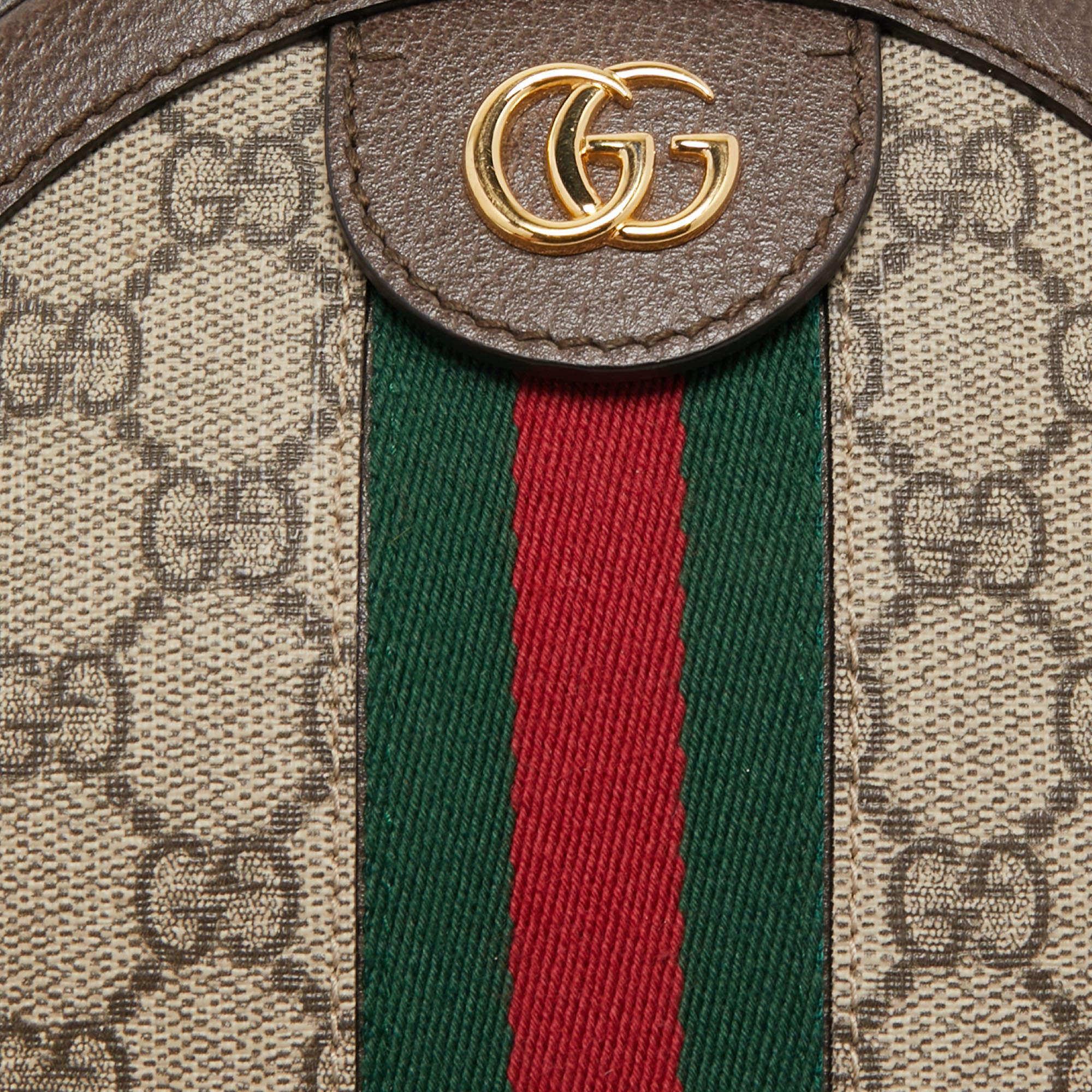 Gucci Brown GG Supreme Canvas and Leather Mini Ophidia Round Bag 2