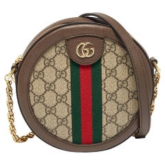 Gucci Brown GG Supreme Canvas and Leather Mini Ophidia Round Bag