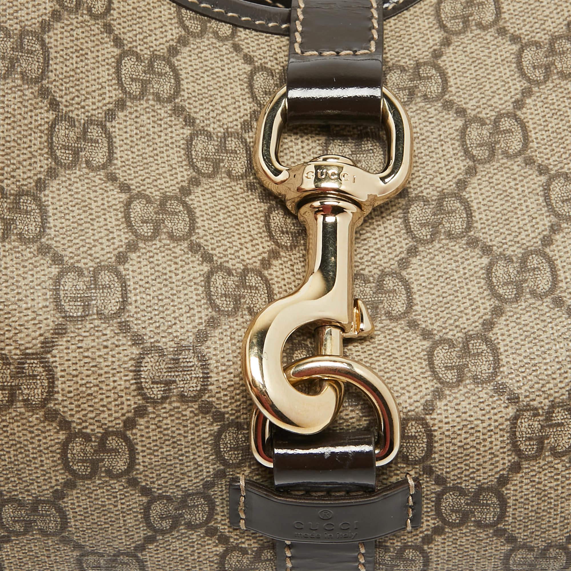 Gucci Brown GG Supreme Canvas and Patent Leather Bardot Joy Bag 2