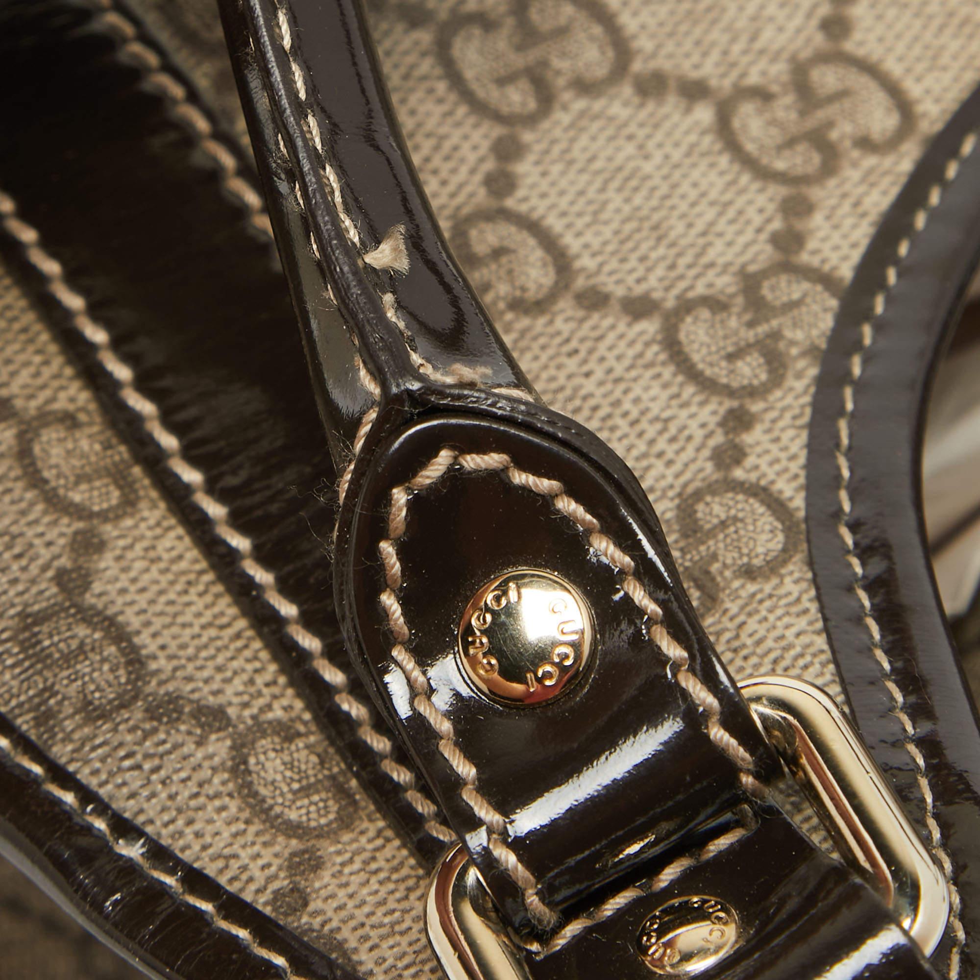 Gucci Brown GG Supreme Canvas and Patent Leather Bardot Joy Bag 4