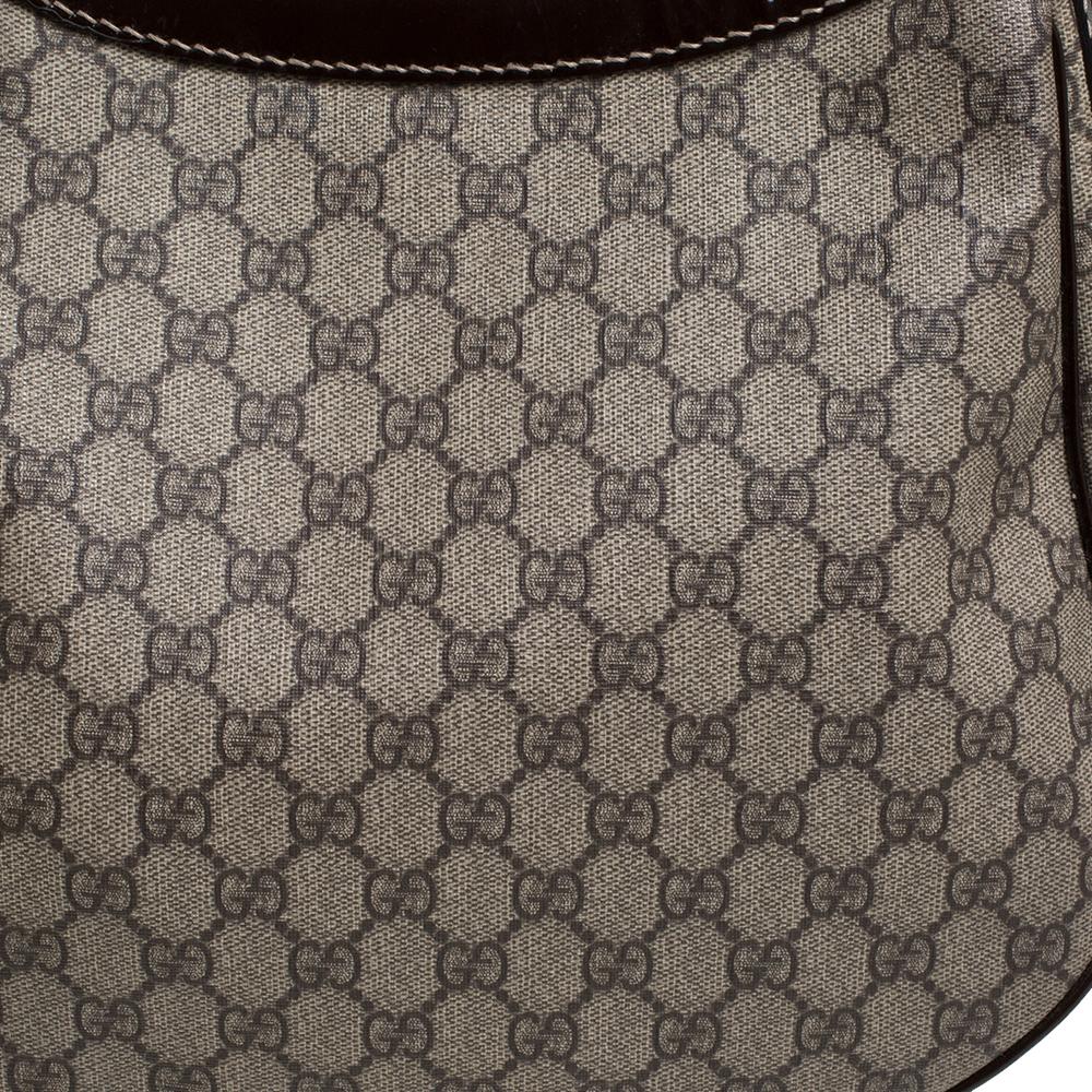 Gucci GG Supreme Hobo aus braunem Segeltuch und Lackleder 6