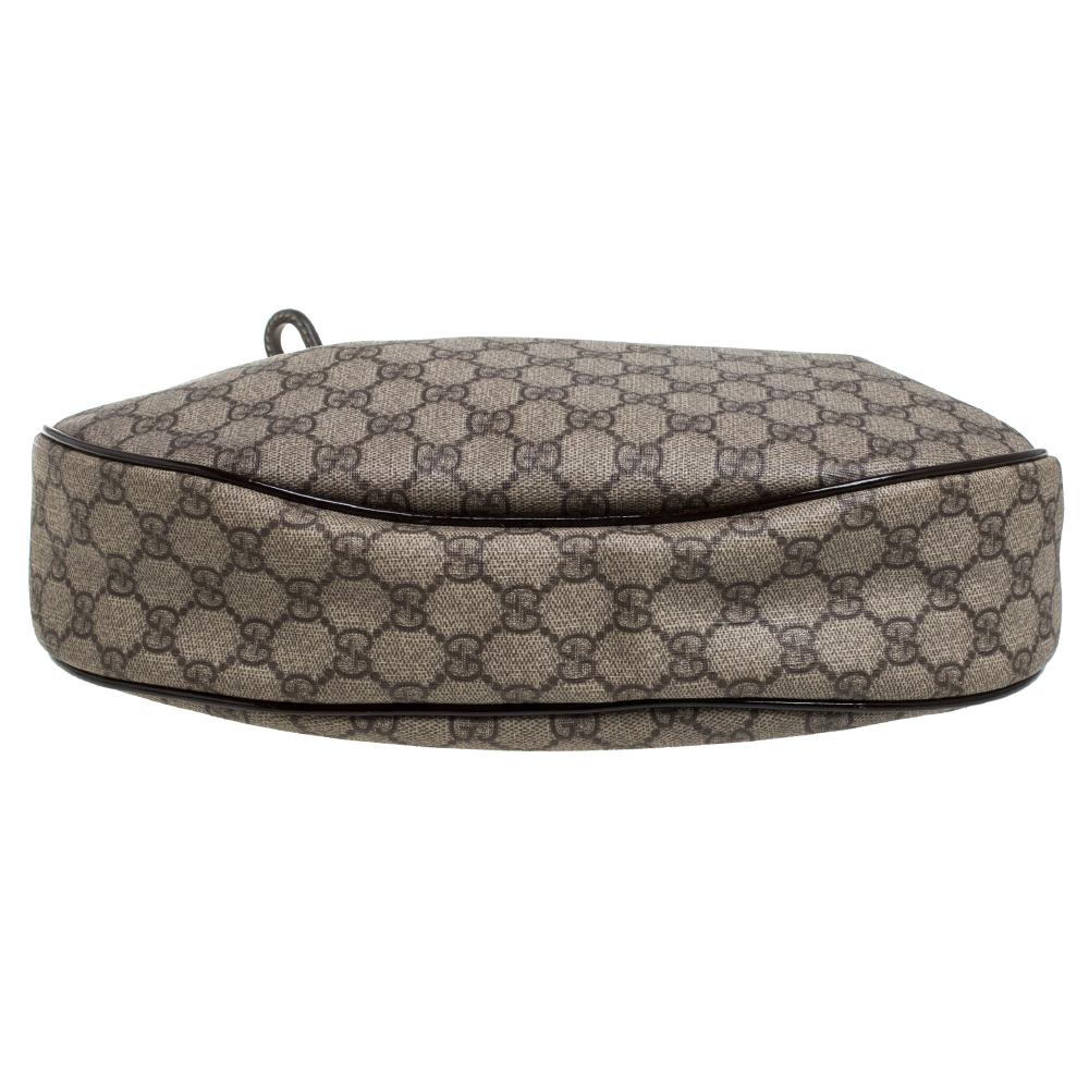 Gucci GG Supreme Hobo aus braunem Segeltuch und Lackleder Damen