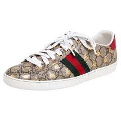 Gucci Brown GG Supreme Canvas Bee Ace Low-Top Sneakers Size 40