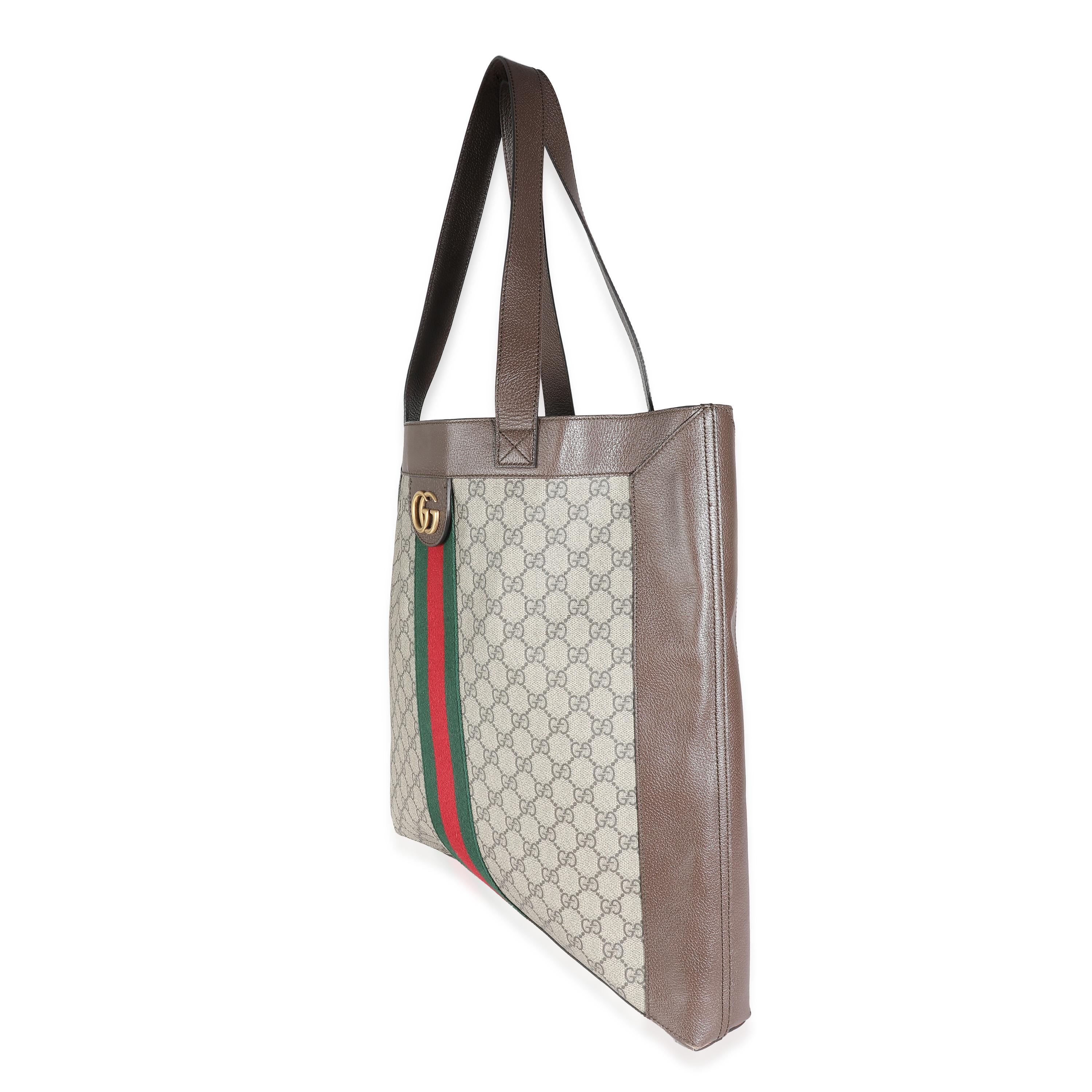 Grigio Gucci Marrone GG Supreme Canvas Web Ophidia Vertical Shopping Tote in vendita