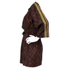 Gucci Brown GG Supreme Drawstring Waist Half-Zip Mini Dress