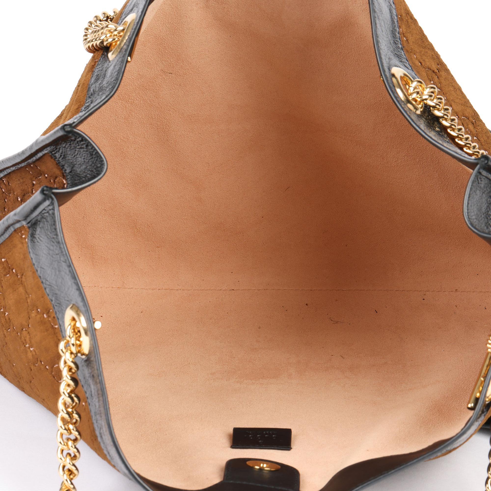 Gucci Brown GG Velvet & Black Patent Leather Large Rajah Tote Bag 7