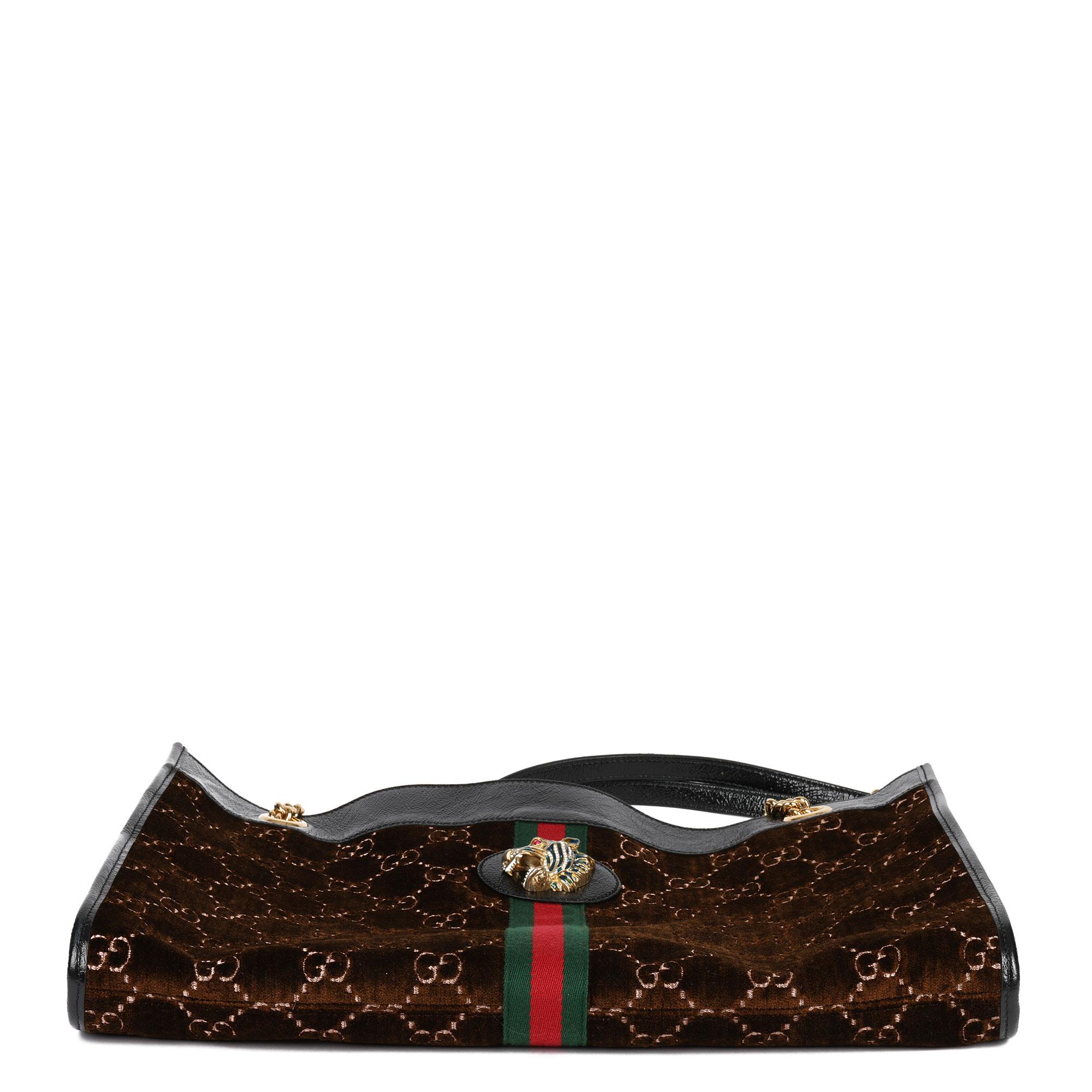 Gucci Brown GG Velvet & Black Patent Leather Large Rajah Tote Bag 1