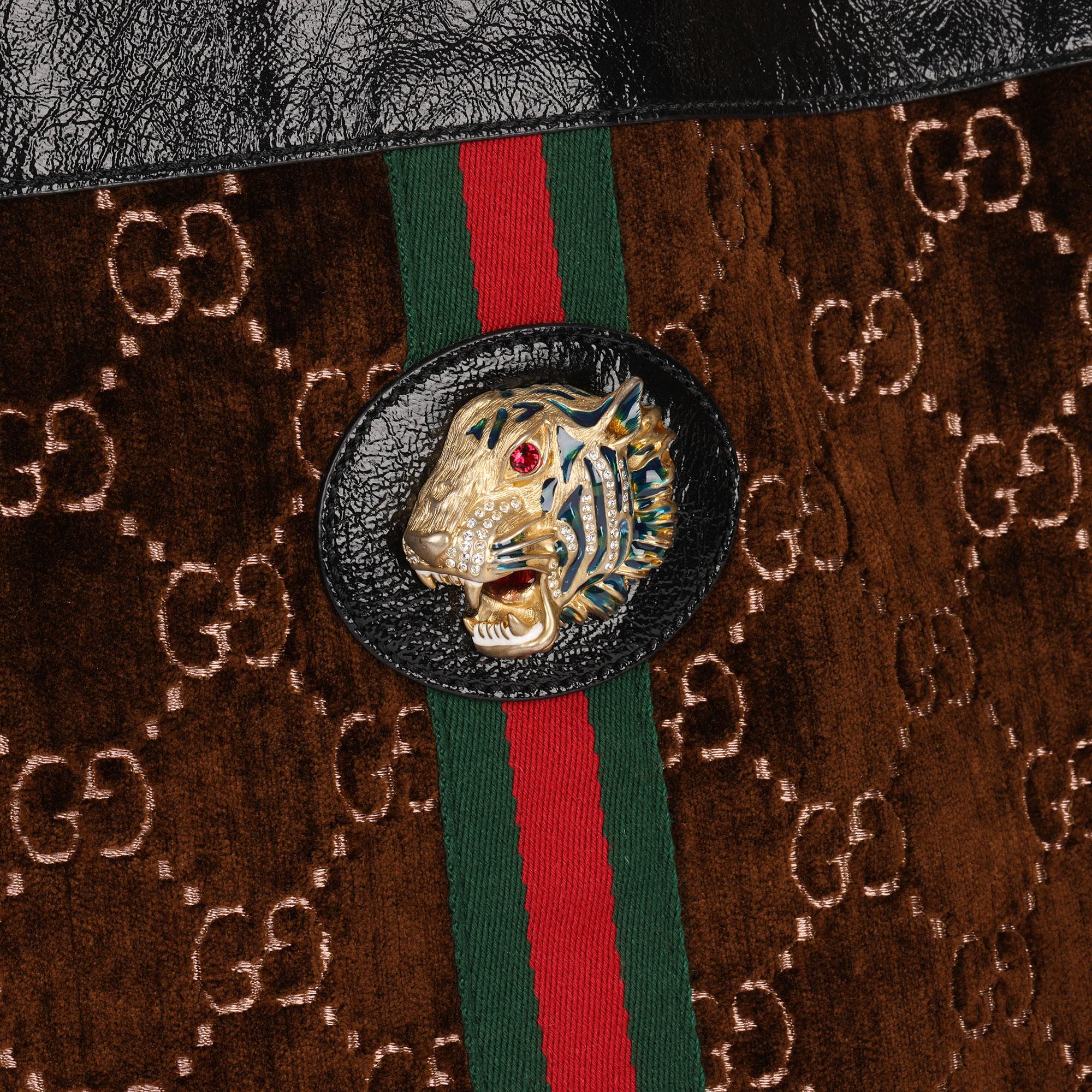 Gucci Brown GG Velvet & Black Patent Leather Large Rajah Tote Bag 3