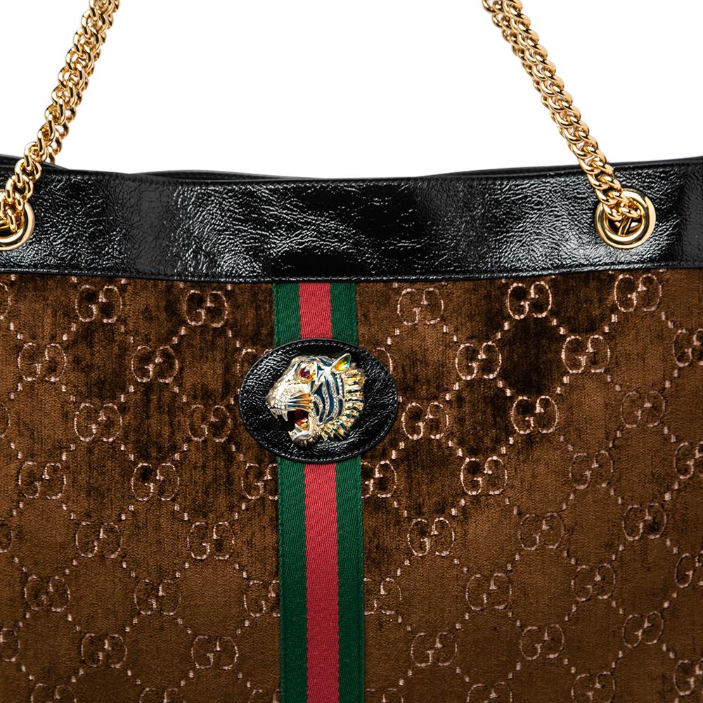 Gucci Brown GG Velvet Large Rajah Chain Tote 2