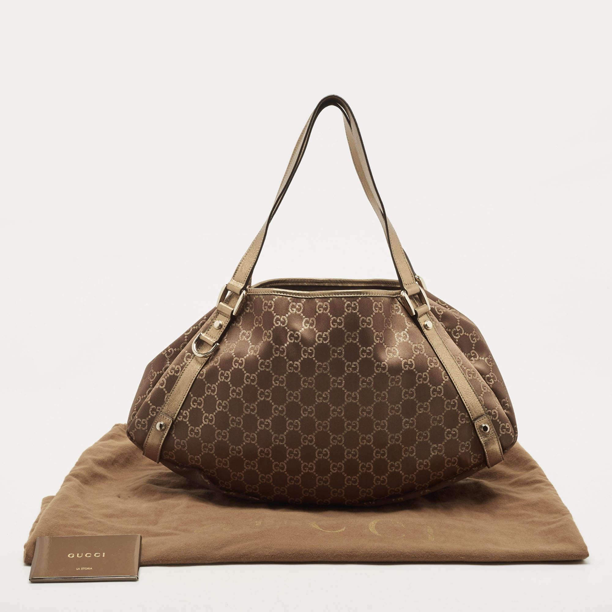 Gucci Brown/Gold GG Canvas and Leather Medium Abbey Hobo 11