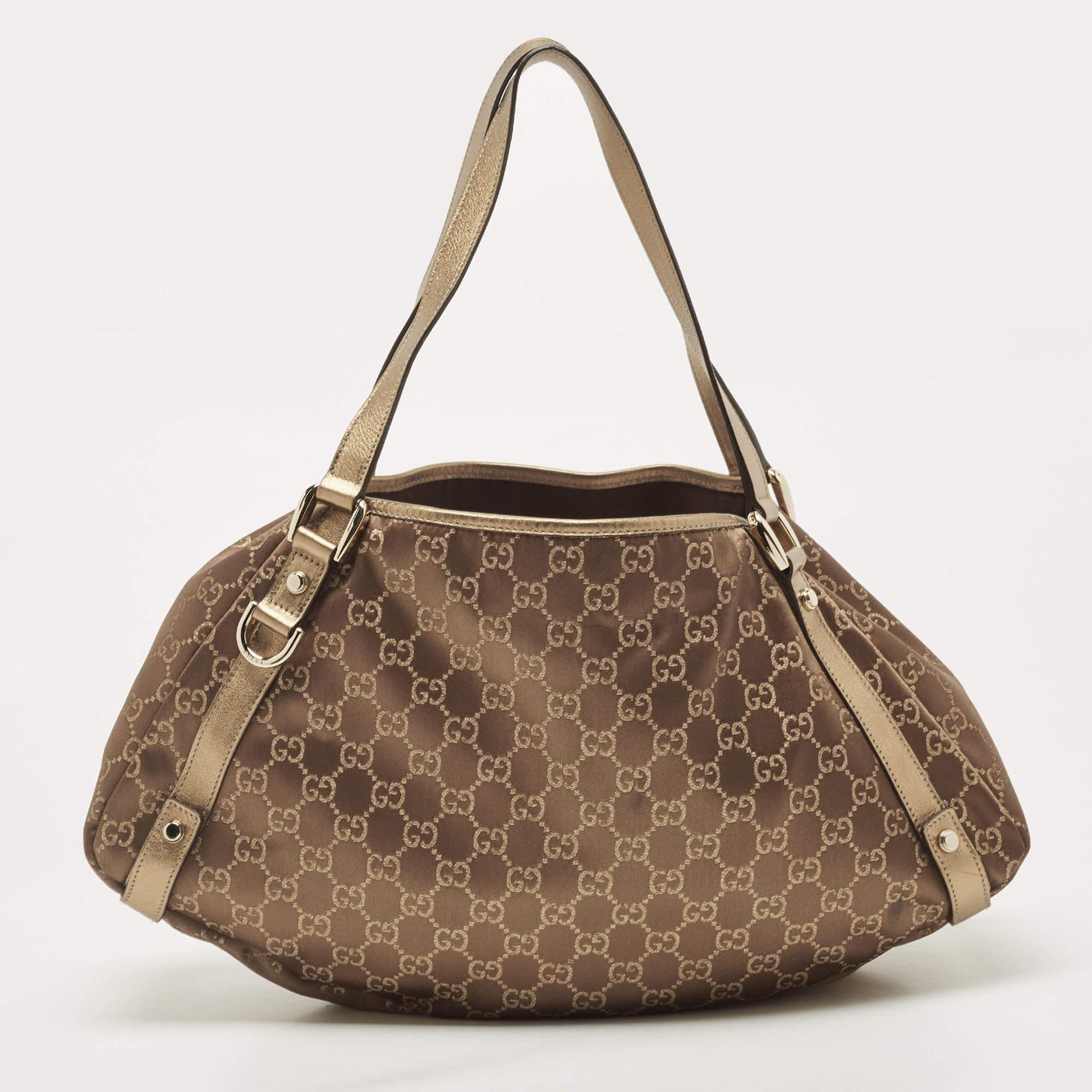 Women's Gucci Brown/Gold GG Canvas and Leather Medium Abbey Hobo