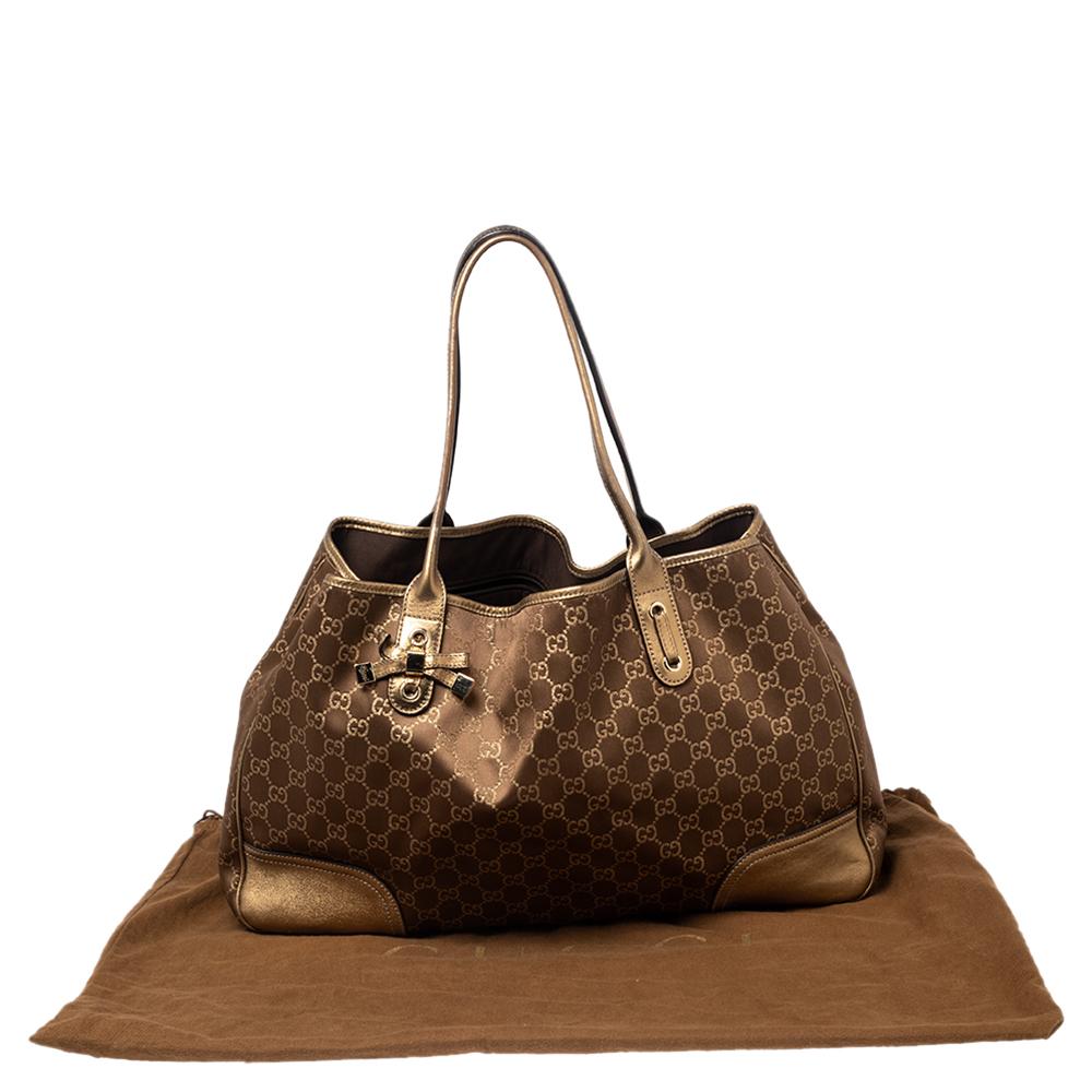 Gucci Brown/Gold GG Fabric and Leather Large Princy Tote 10