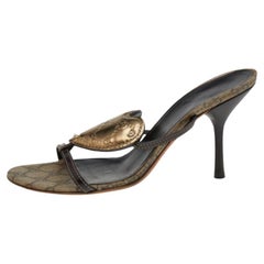 Gucci Brown/Gold GG Leather Crest Slide Sandals Size 39