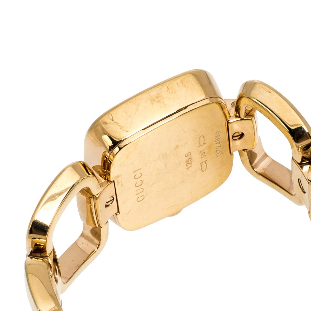 Gucci Brown Gold Plated Steel G Series 125.5 Women's Wristwatch 24 mm In Good Condition In Dubai, Al Qouz 2