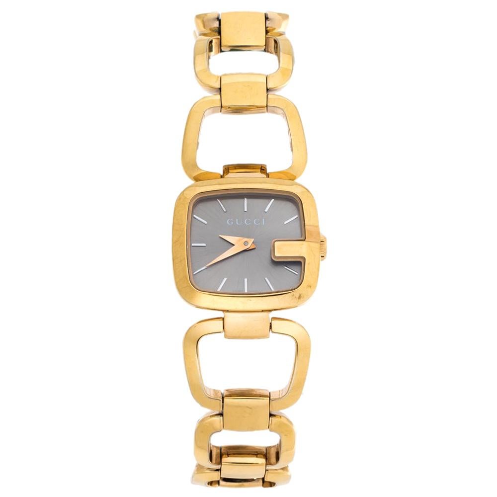 Gucci Brown Gold Plated Steel G Series 125.5 Women's Wristwatch 24 mm
