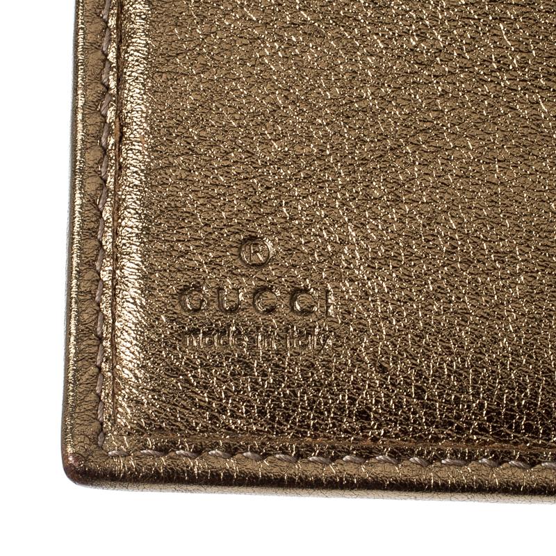 Gucci Brown/Gold Satin and Leather D Ring Compact Wallet 3