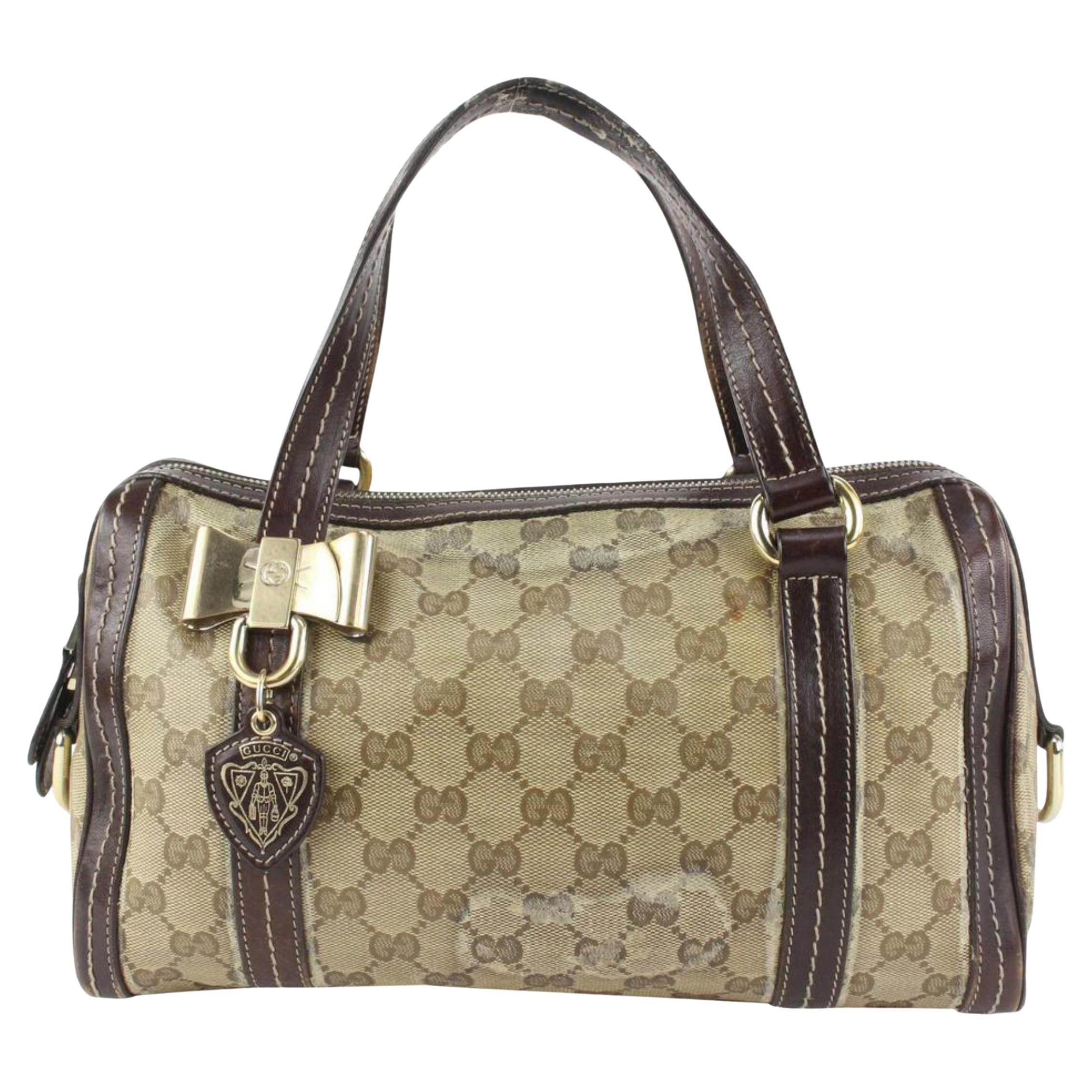 Gucci Brown Gucci GG Crystal Duchessa Boston Bag 927G1 For Sale