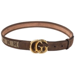 Gucci Brown Guccissima Canvas and Leather GG Buckle Belt 85CM
