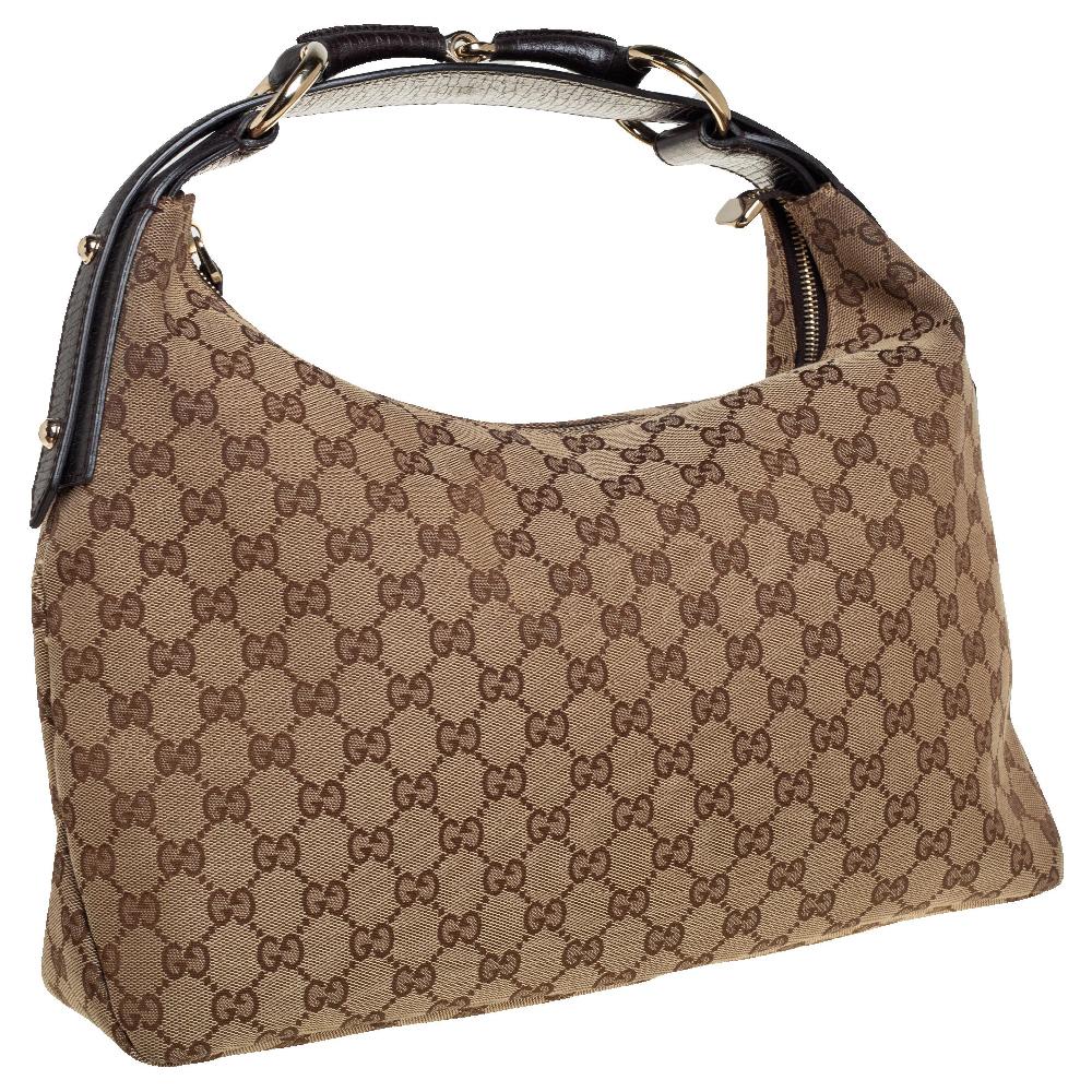 Gucci Brown Guccissima Canvas Horsebit Hobo In Good Condition In Dubai, Al Qouz 2