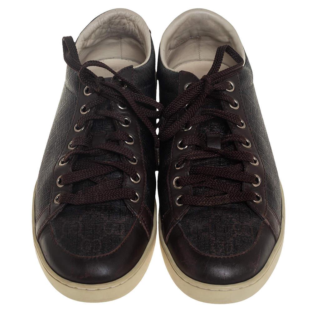 Black Gucci Brown Guccissima Coated Canvas and Leather Low Top Sneakers Size 39