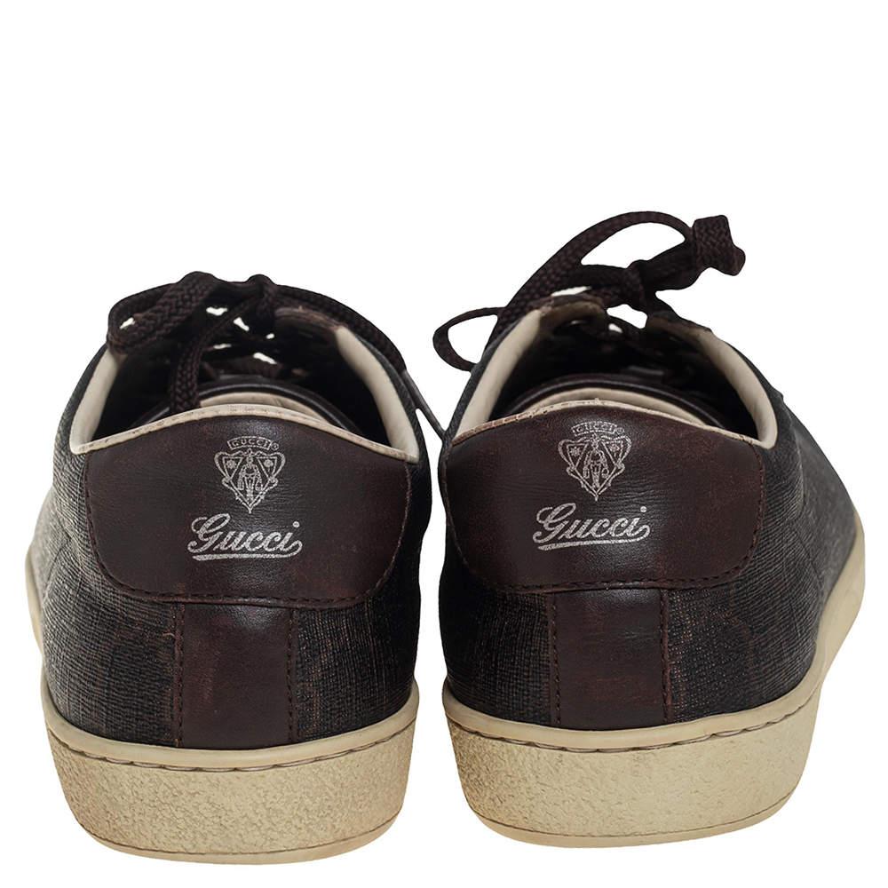 Men's Gucci Brown Guccissima Coated Canvas and Leather Low Top Sneakers Size 39