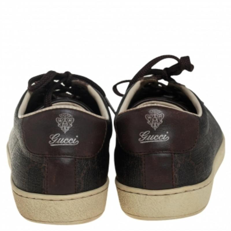 Men's Gucci Brown Guccissima Coated Canvas and Leather Low Top Sneakers Size 39 For Sale