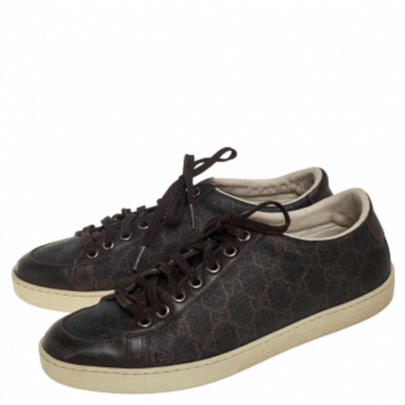 Gucci Brown Guccissima Coated Canvas and Leather Low Top Sneakers Size 39 For Sale 2