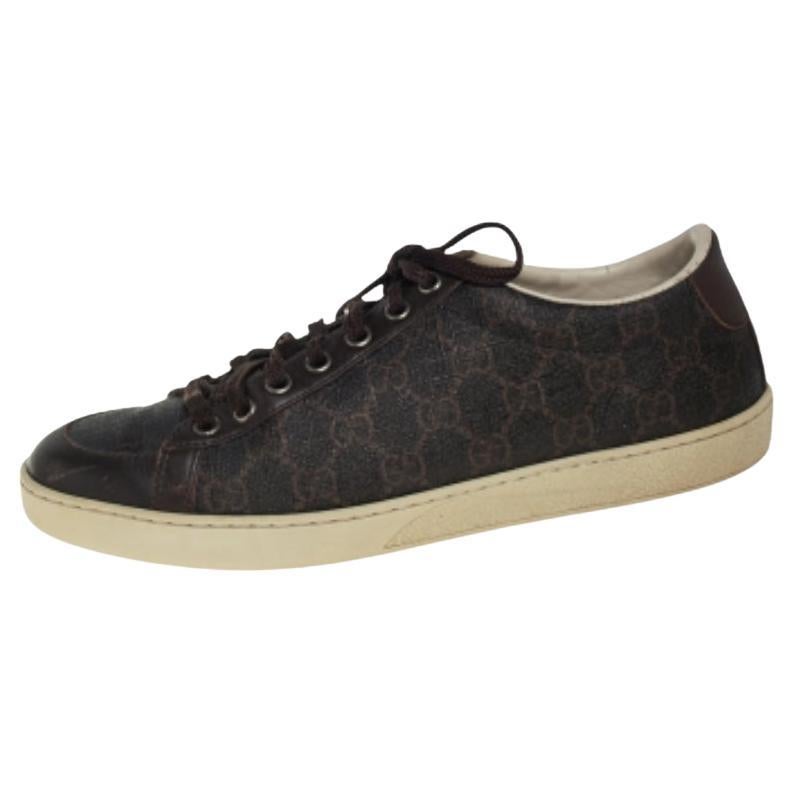Gucci Brown Guccissima Coated Canvas and Leather Low Top Sneakers Size 39 For Sale