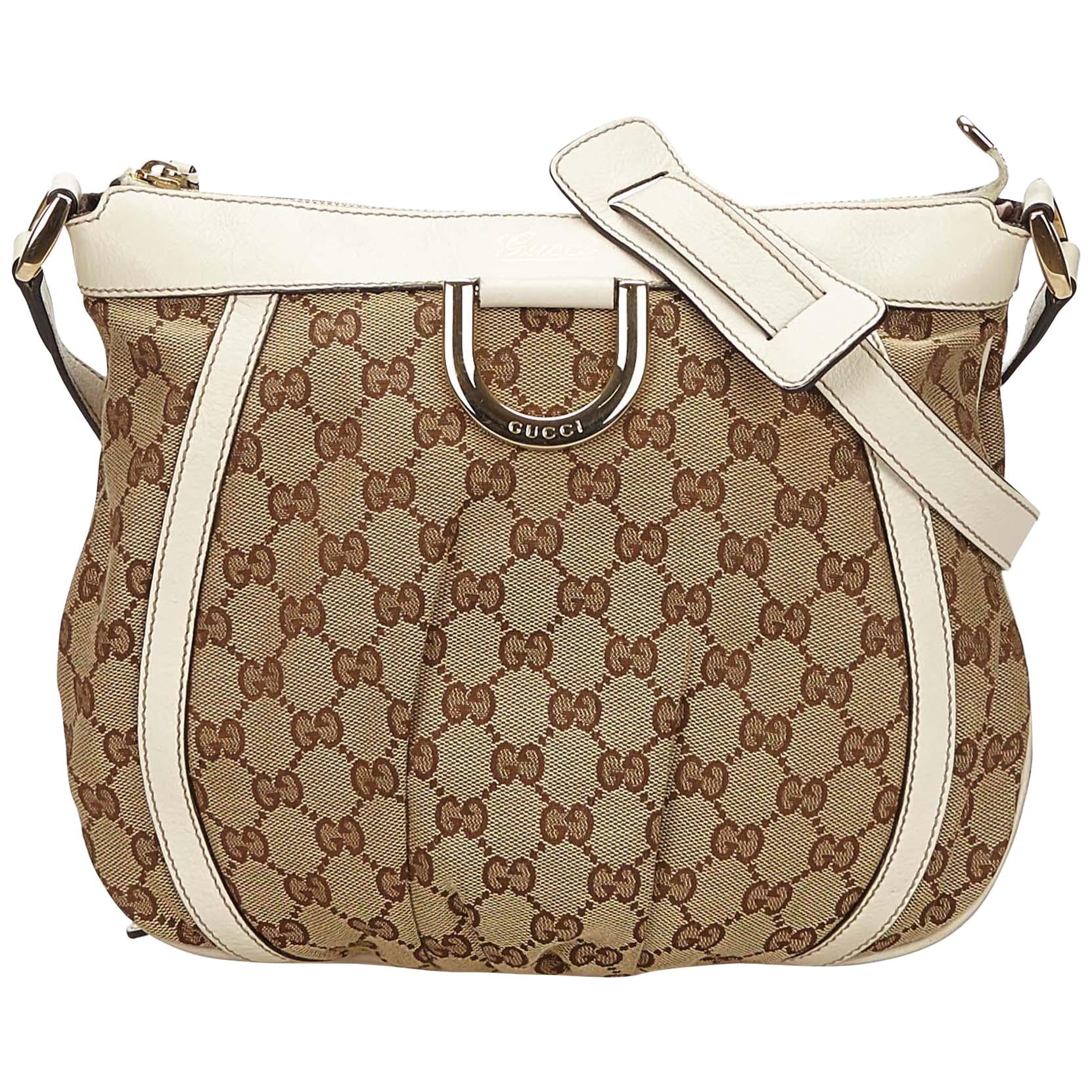 Gucci Brown Guccissima Jacquard D-Ring Crossbody Bag For Sale