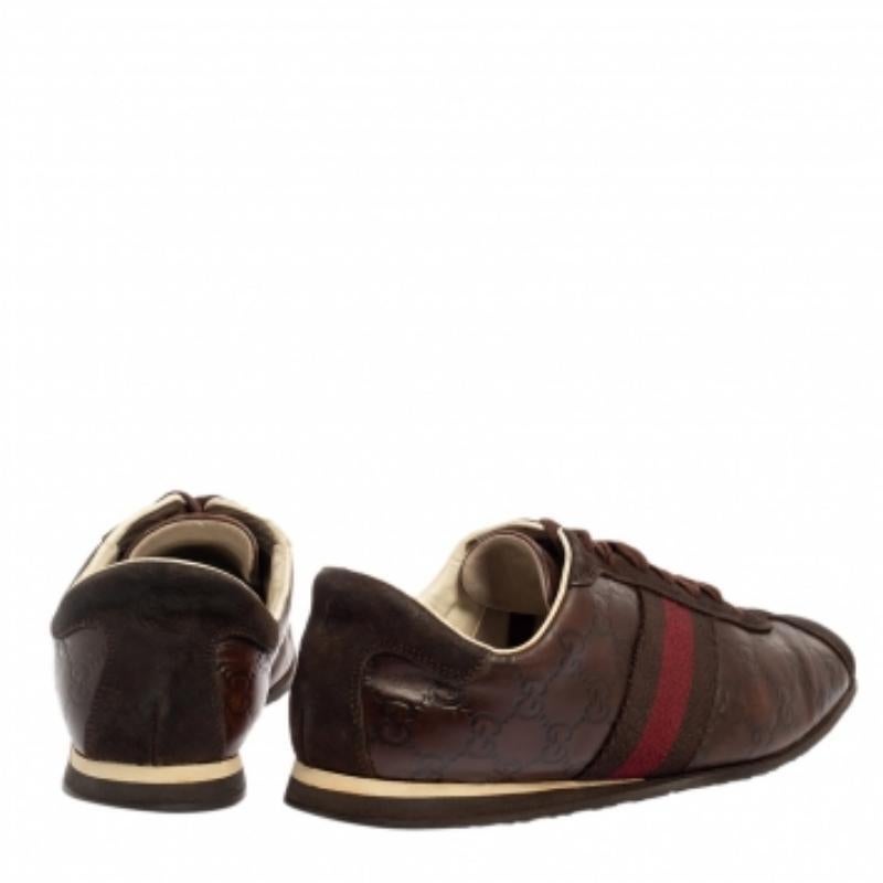 Stacked with signature details, this Gucci pair is rendered in Guccissima leather and suede and is designed in a low-cut style with lace-up vamps. They have been fashioned with the iconic web stripes. These shoes can be easily coordinated with your