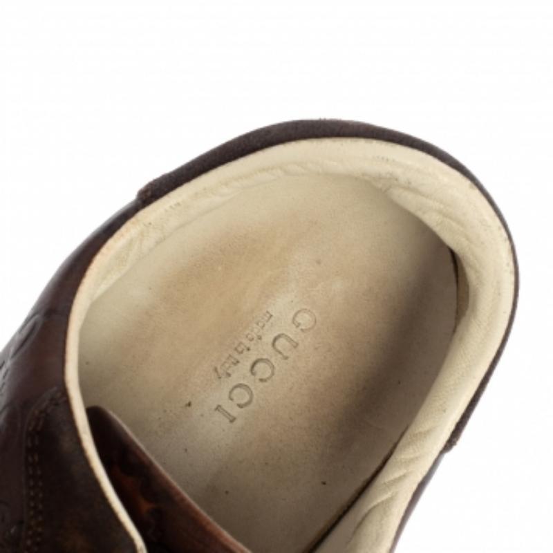 Gucci Brown Guccissima Leather And Suede Lace Up Sneakers Size 40 In Fair Condition For Sale In Dubai, Al Qouz 2