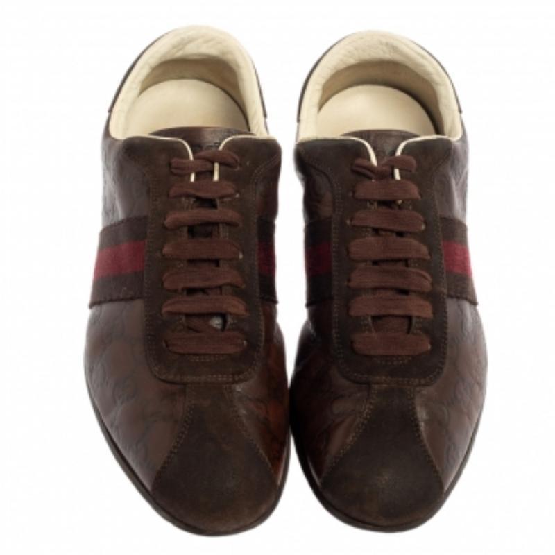 Gucci Brown Guccissima Leather And Suede Lace Up Sneakers Size 40 For Sale 2
