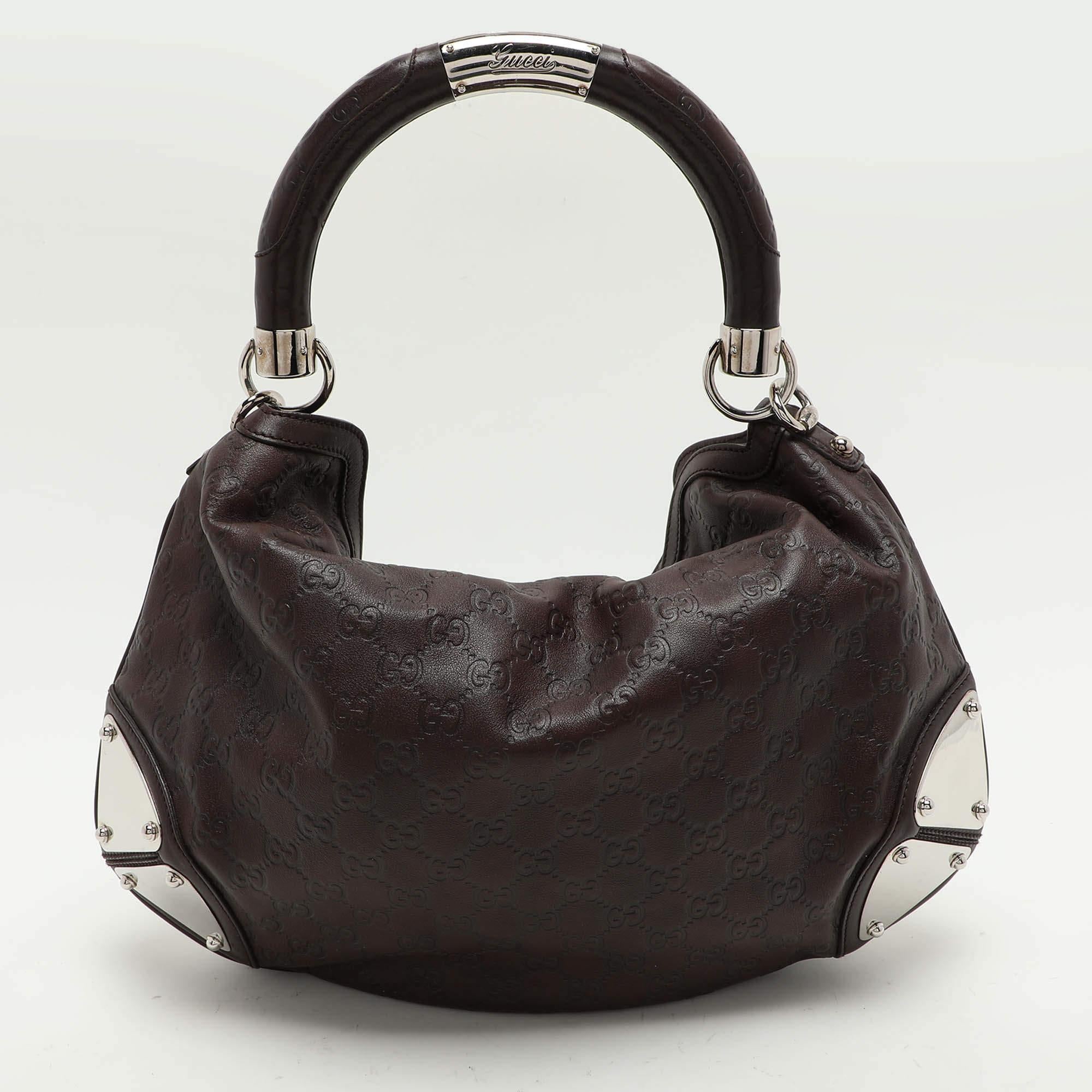 Gucci Brown Guccissima Leather Babouska Indy Hobo In Good Condition In Dubai, Al Qouz 2
