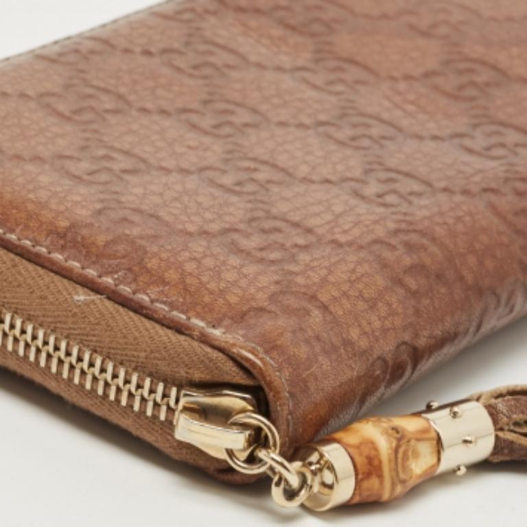 Gucci Braun Guccissima Leder Bambus Quaste Zip um Brieftasche im Angebot 3