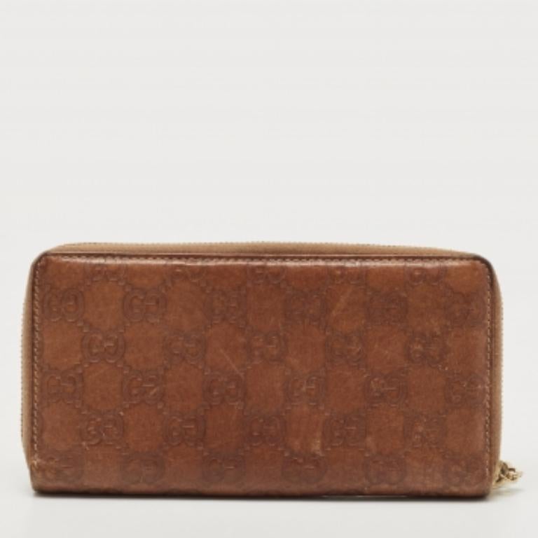 Gucci Braun Guccissima Leder Bambus Quaste Zip um Brieftasche im Angebot 4