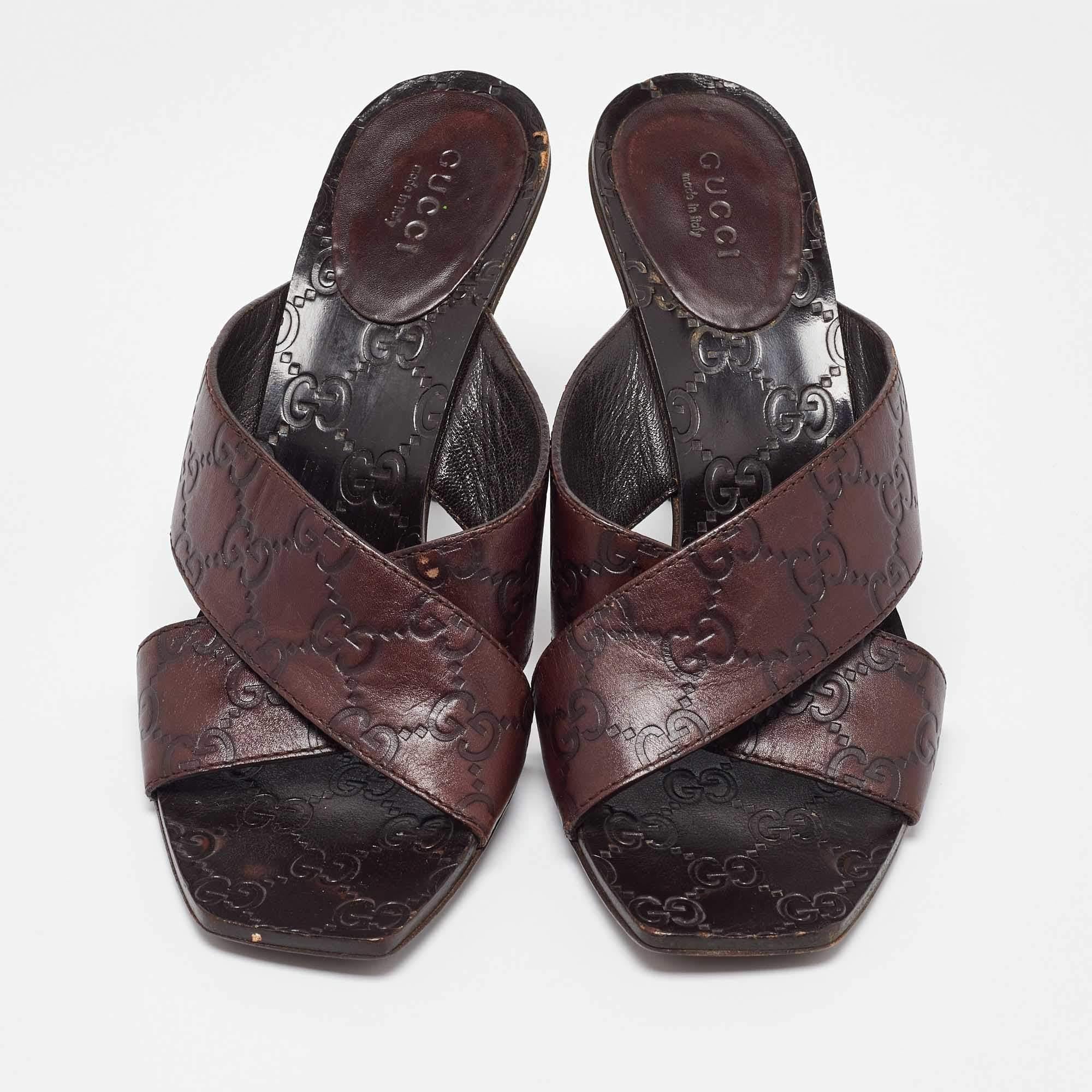 Black Gucci Brown Guccissima Leather Cross Strap Sandals Size 37.5