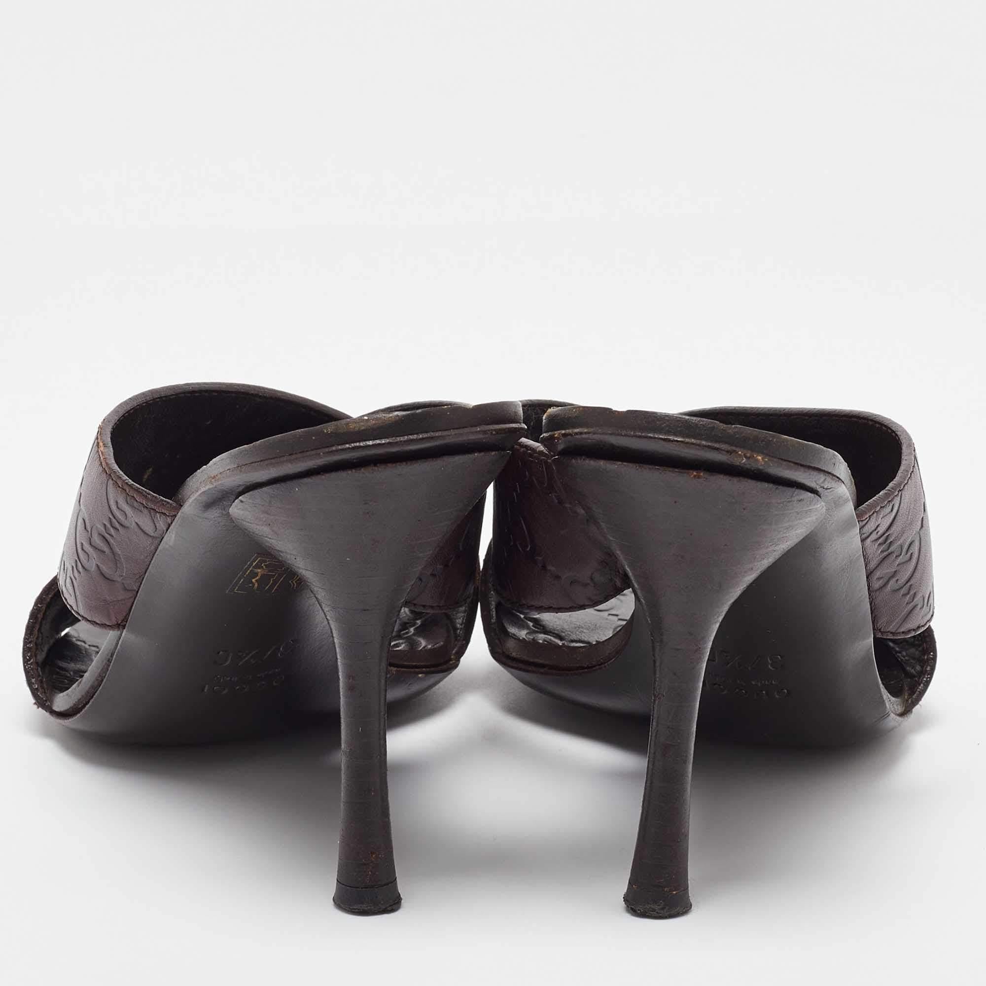 Women's Gucci Brown Guccissima Leather Cross Strap Sandals Size 37.5