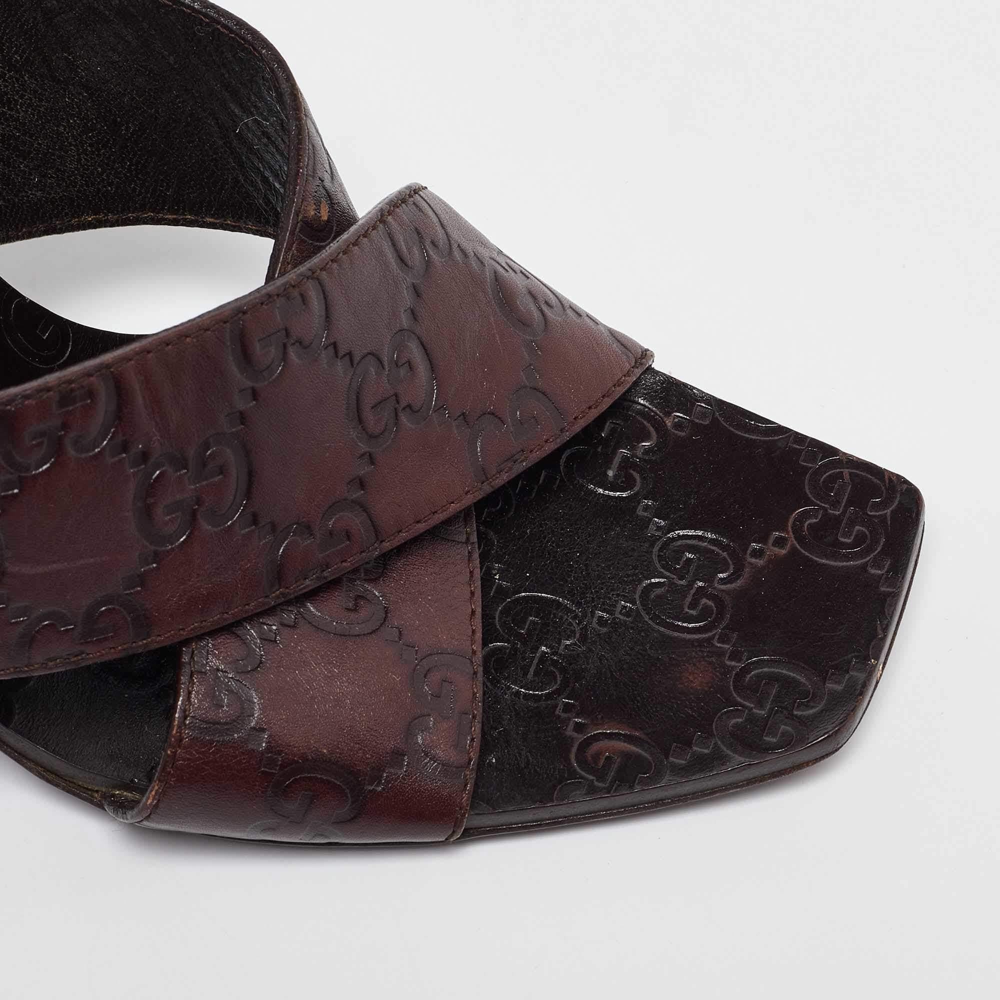 Gucci Brown Guccissima Leather Cross Strap Sandals Size 37.5 2